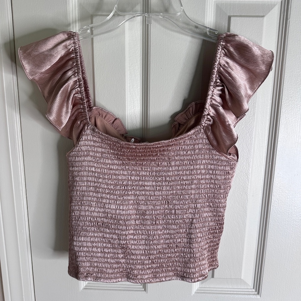 All In Favor Blush Pink Satin Crop Top - Picture 5 of 5